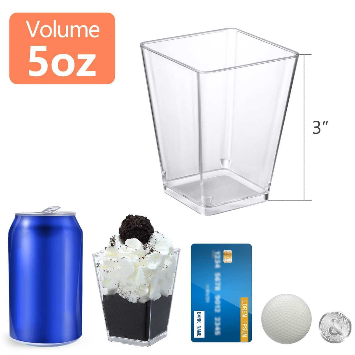 ShopDAY clear square cups stacked neatly, saving space on display tables.