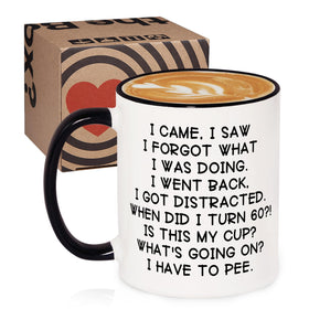 Shqiueos 60th mug featuring an inside joke quote for retirement mornings