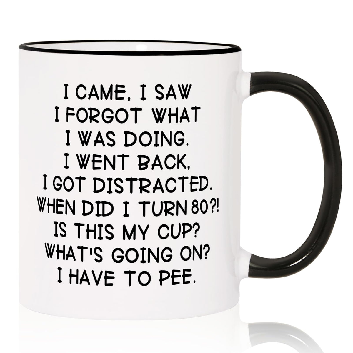 Shqiueos 80th birthday mug with humorous design, ideal for cozy morning coffee