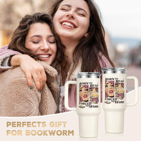 Shqiueos bookish gift 40oz tumbler with lid, keeps drinks at the right temperature.