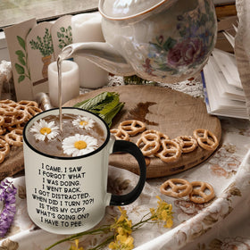 Shqiueos mug with humorous quote, relatable milestone humor.