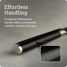 Shun Classic 16-degree edge enables precise vegetable and meat slicing.