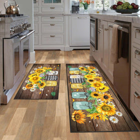 SHUNLCD sunflower kitchen rug boho floral pattern adds vibrant decor.