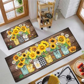 SHUNLCD sunflower kitchen rug small 17x30 provides soft underfoot comfort.
