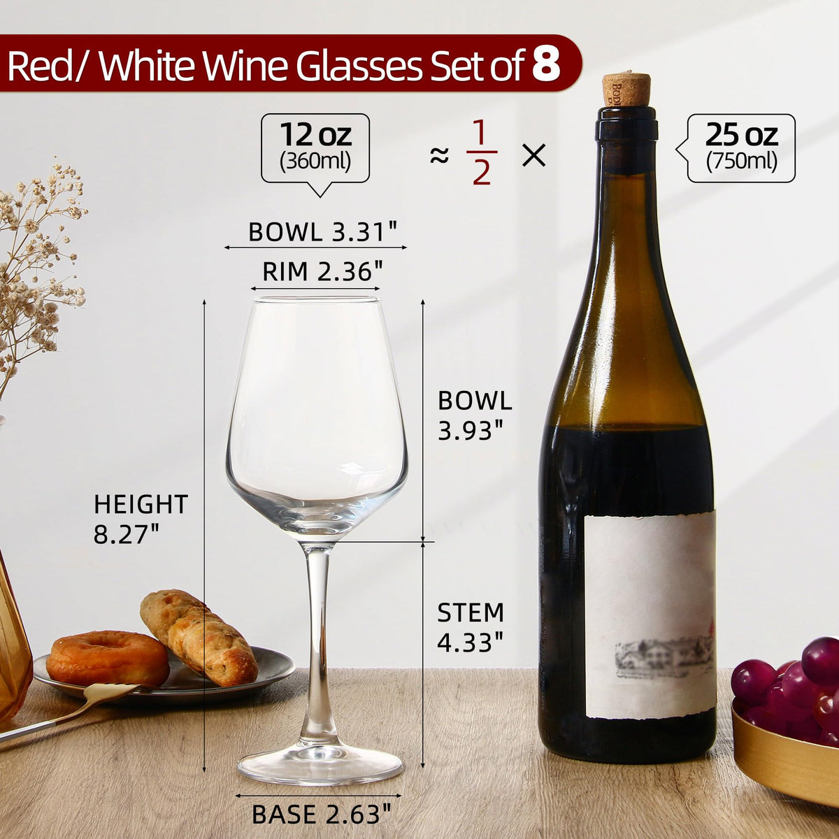 SHYRC 8-piece stemmed glasses with smooth body showcase wine clarity.