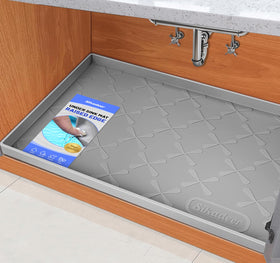 SIKADEER under sink mat with raised edges protecting cabinets from spills