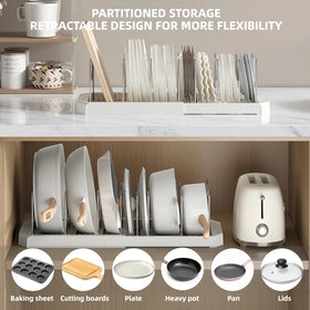 Silanit pot organizer shows U-shaped groove securing lids.