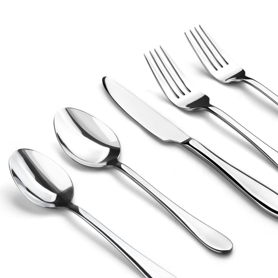SilouC 30-piece flatware set shown for everyday meals with balanced, durable dinnerware.