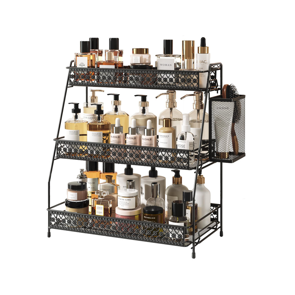 SILUB Vintage 3-tier spice rack on kitchen counter for easy access to spices.