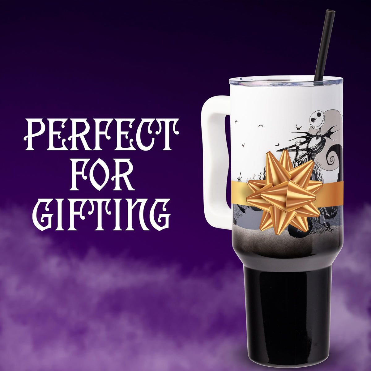 Tumbler features a secure sliding lid and straw for easy sipping.