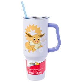 Silver Buffalo Eevee pose tumbler with dual artwork for on-the-go hydration.