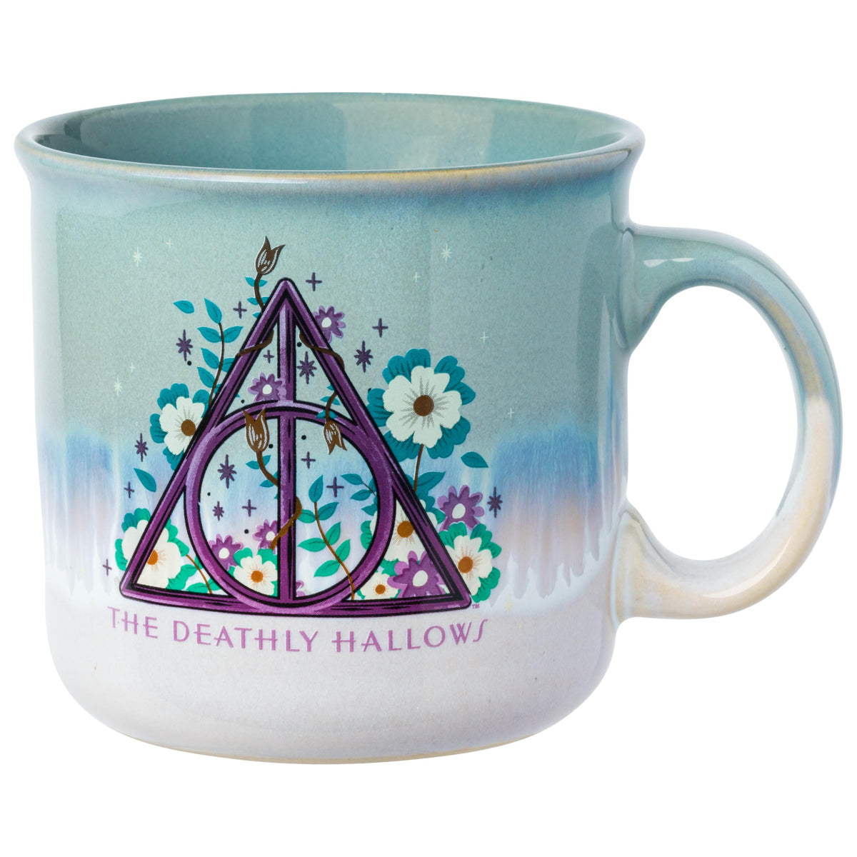 Silver Buffalo Harry Potter Deathly Hallows mug front view, ideal for daily coffee rituals