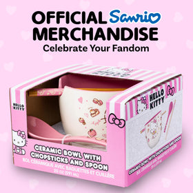 Hello Kitty chopsticks pair with the bowl for a coordinated dining experience