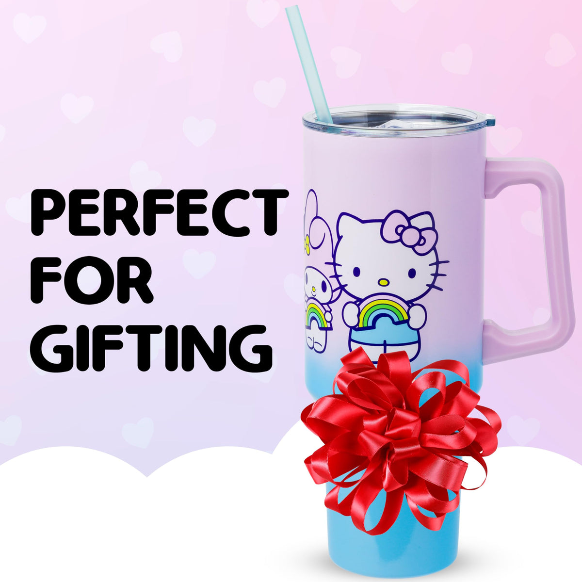 Cup-holder-friendly Hello Kitty Friends tumbler for car trips and errands