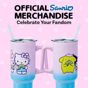 Hello Kitty tumbler with double-wall insulation keeps drinks hot or cold