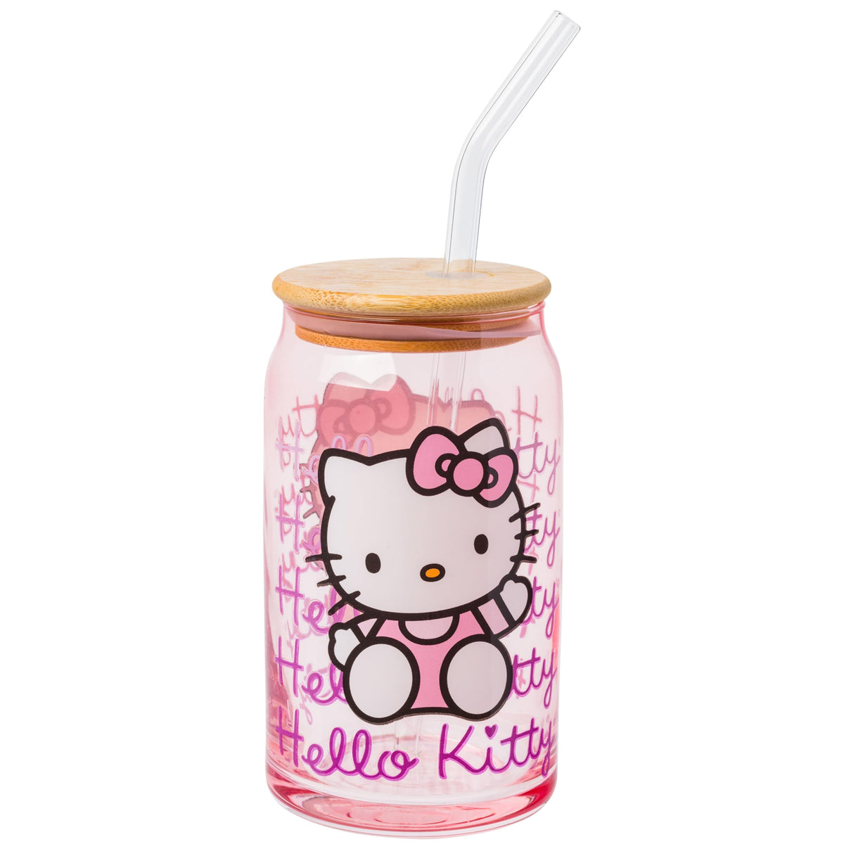 Silver Buffalo Hello Kitty tumbler pink glass with bamboo lid for on-the-go hydration