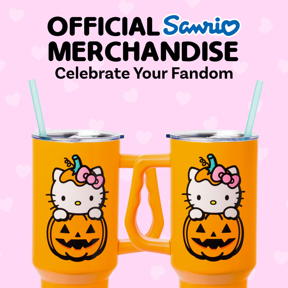 Silver Buffalo Hello Kitty tumbler with secure lid for spill prevention.