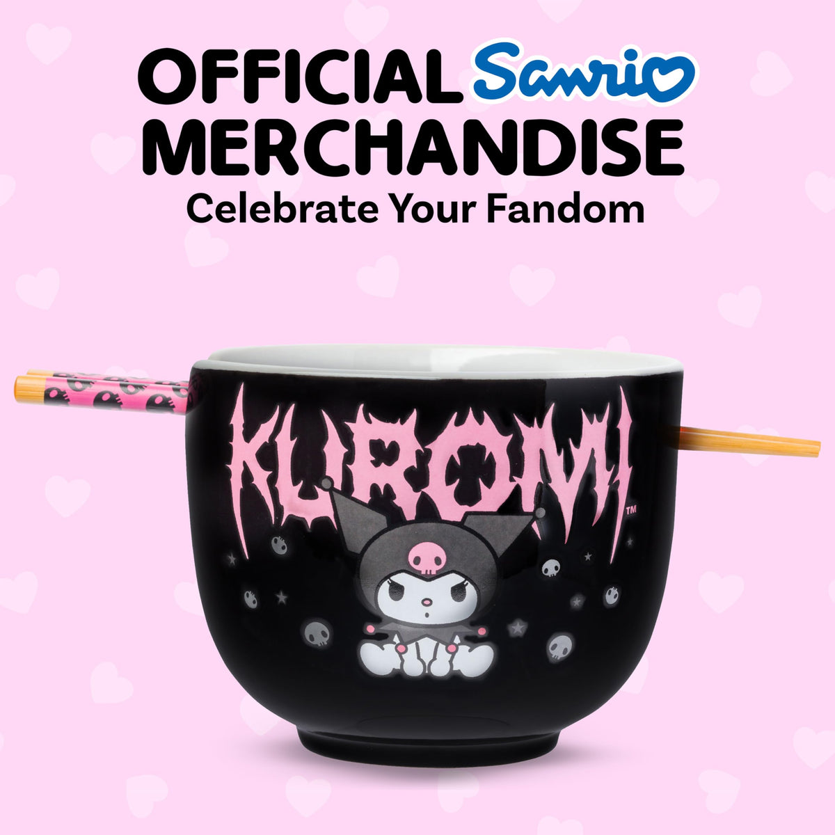 Silver Buffalo Kuromi bowl design close-up highlighting licensed Sanrio artwork.