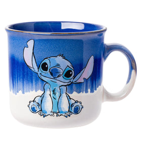 Silver Buffalo Lilo and Stitch Ohana mug front view with Ohana sketch, ideal for morning coffee