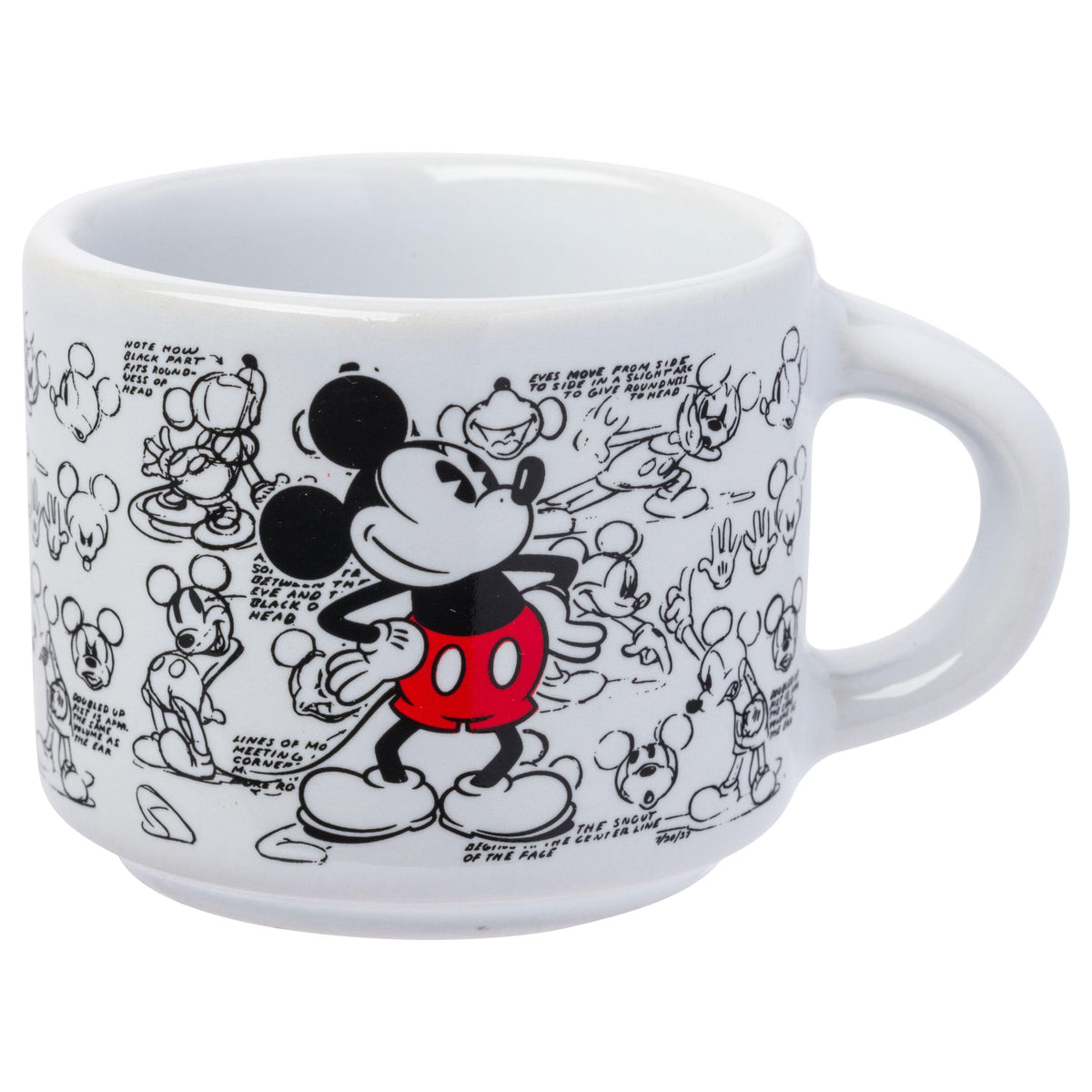 Silver Buffalo Mickey 3oz mug stacked with others to save kitchen space.