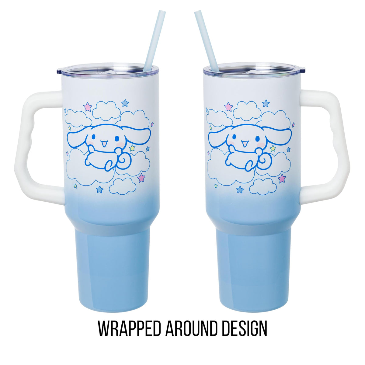 Silver Buffalo Sanrio Cinnamoroll tumbler with ergonomic handle for easy carrying