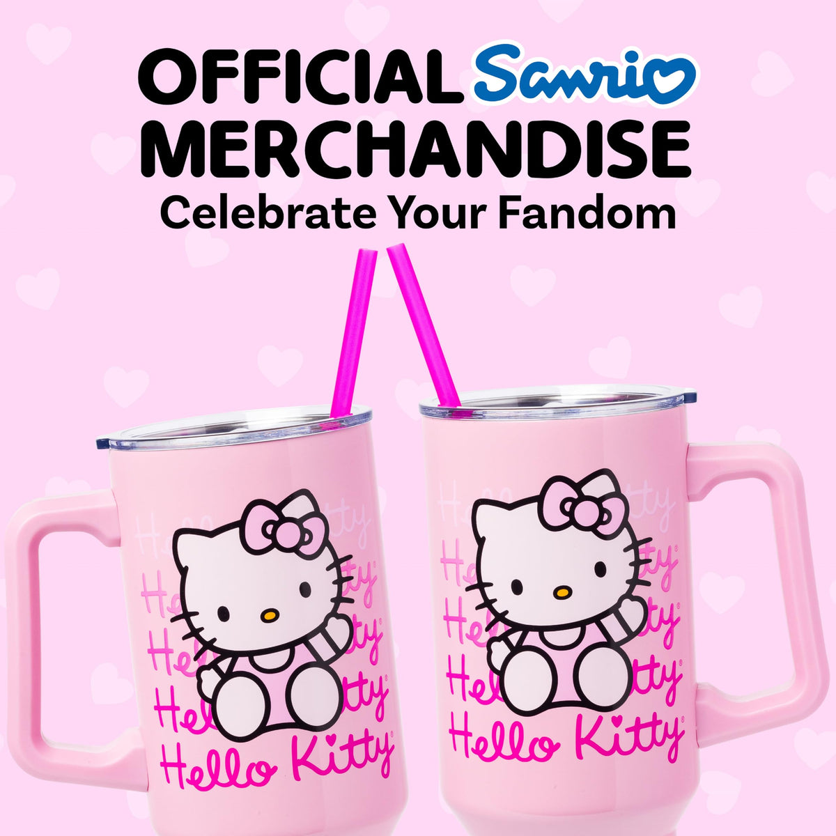 Hello Kitty 40oz tumbler with handle ideal for all-day beverages.