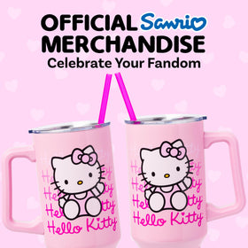 Hello Kitty 40oz tumbler with handle ideal for all-day beverages.