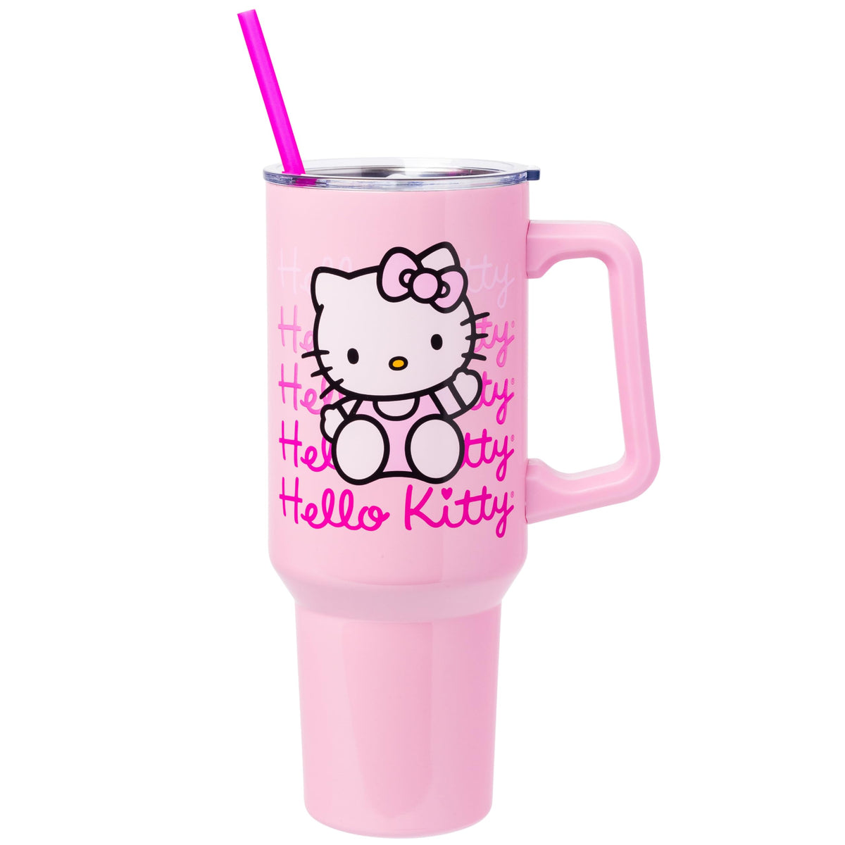 Silver Buffalo Hello Kitty waving tumbler with playful design for on-the-go hydration.