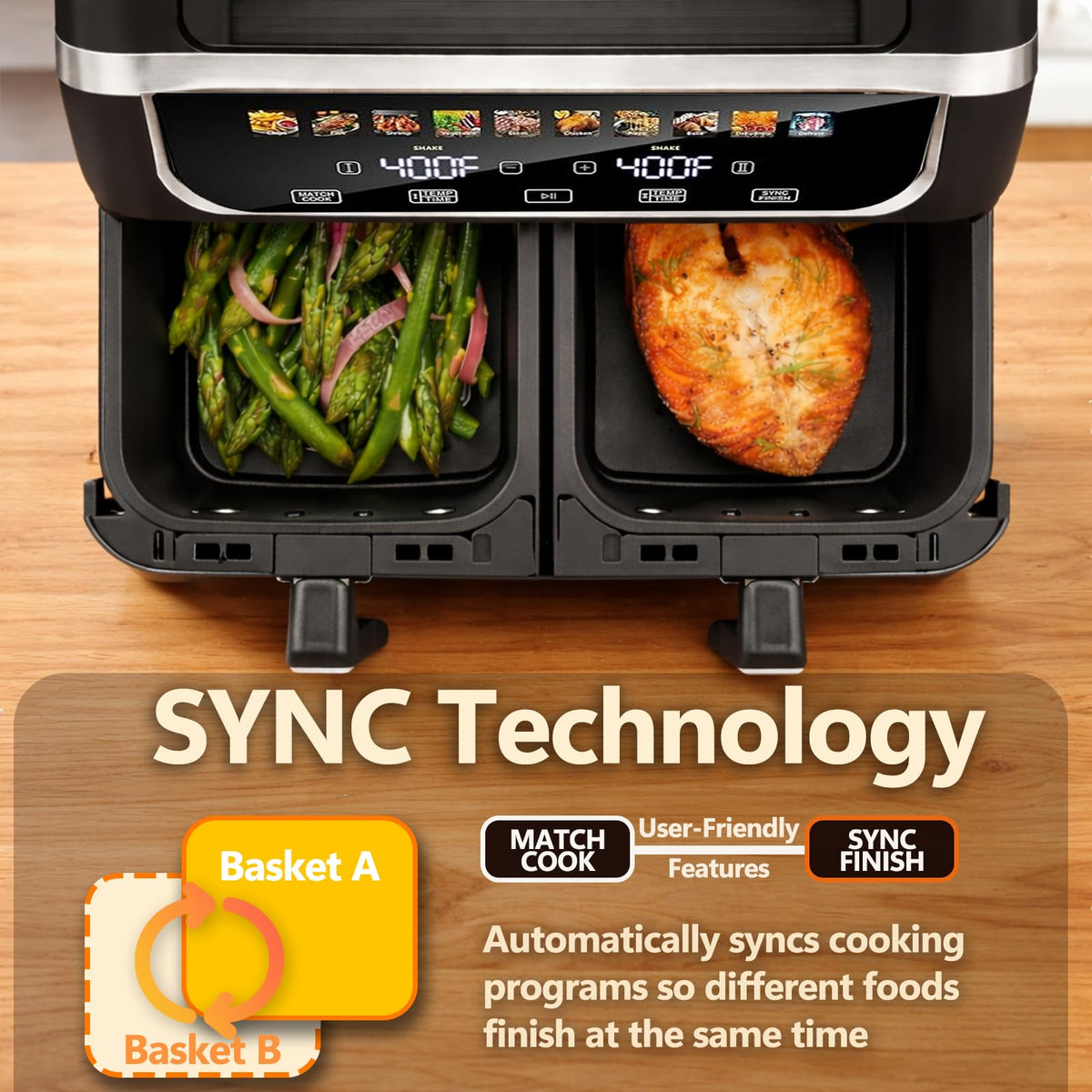 Simple Deluxe nonstick basket design simplifies cleanup after meals