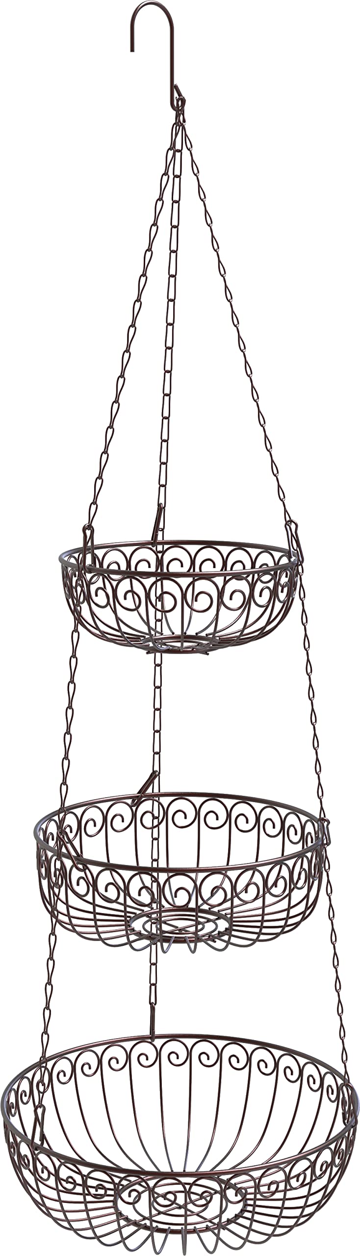 Simple Houseware bronze hanging basket enhances pantry or kitchen decor.