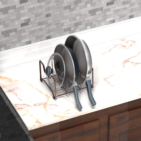 Simple Houseware bronze steel construction offers sturdy storage for cookware.