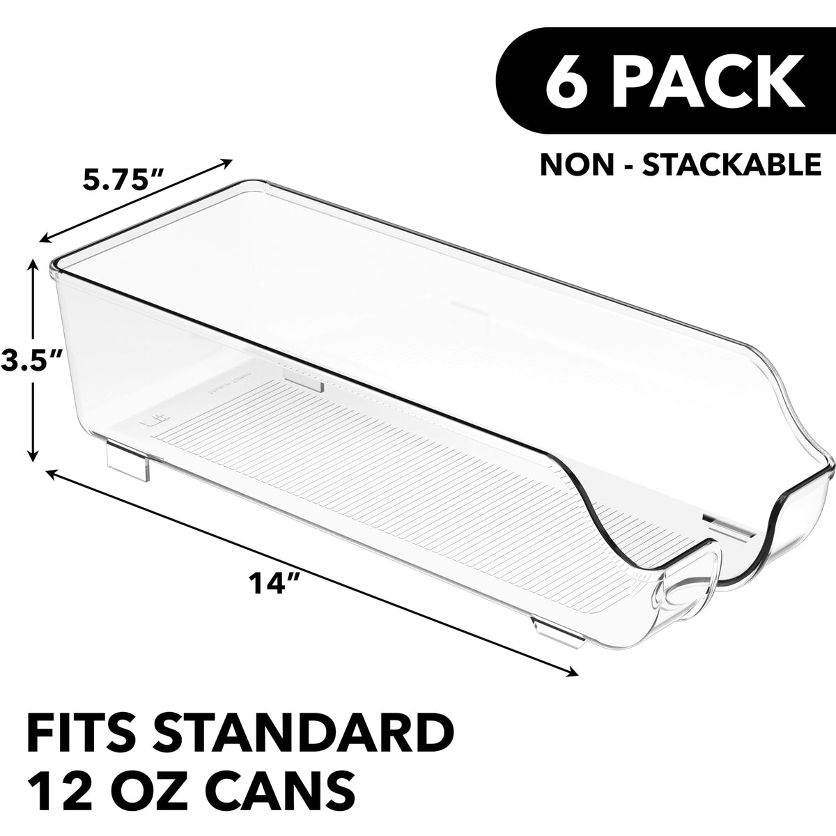 Tilted base design helps cans roll forward for easy grabbing.