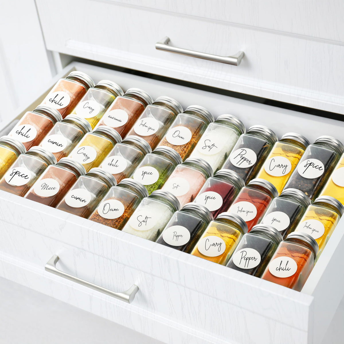 Simple Houseware spice jars support easy pantry organization and quick access.