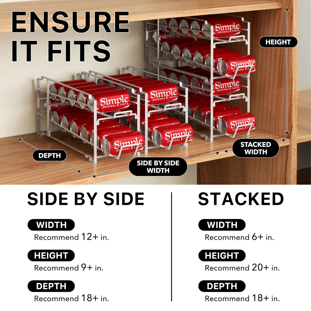 Simple Houseware white stackable can dispenser in-fridge organizes cans for quick retrieval.