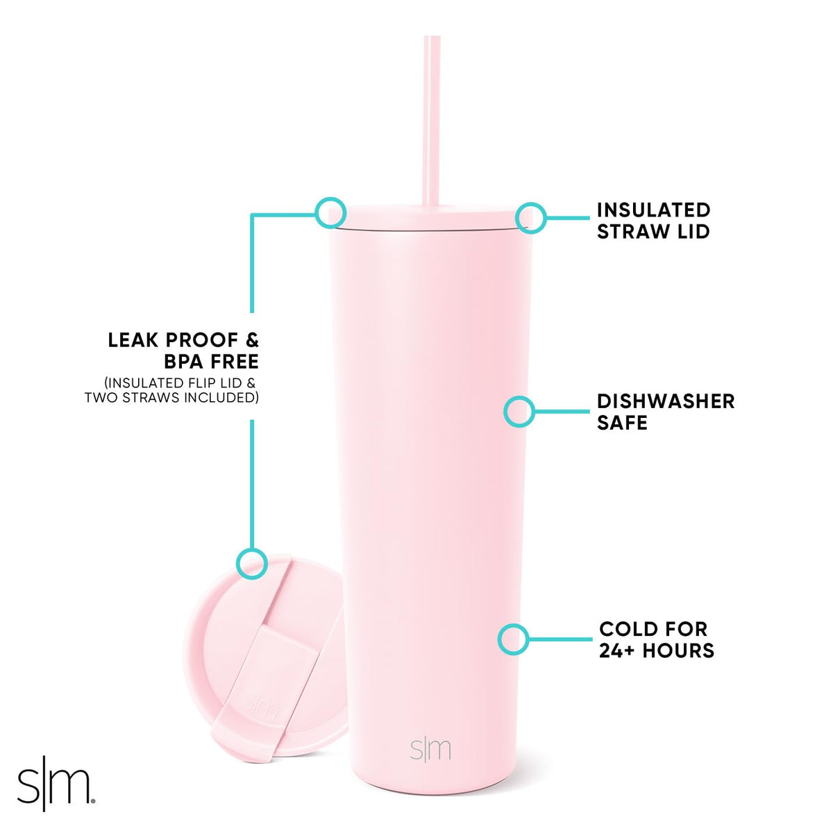 Simple Modern Classic tumbler with vacuum insulation maintains cold drinks for hours.