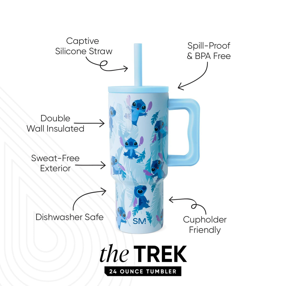 Simple Modern Disney Kids Trek silicone straw lid reduces spills during daily activities.