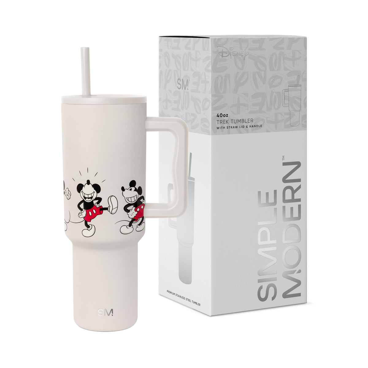 Simple Modern Disney Trek tumbler with handle and straw lid keeps drinks secure on the go.