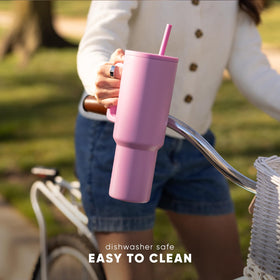Double-wall insulation keeps drinks hot or cold for hours during commutes.