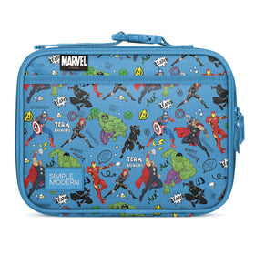 Simple Modern Hadley Avengers lunch bag front view with reinforced handle for school.