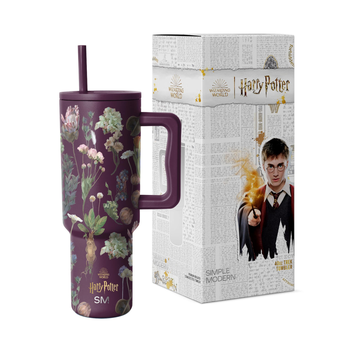 Simple Modern Harry Potter 40 oz tumbler with handle and straw lid for on-the-go sipping.