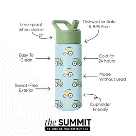 Simple Modern Kids Summit bottle with closed lid shows leakproof performance for school days.