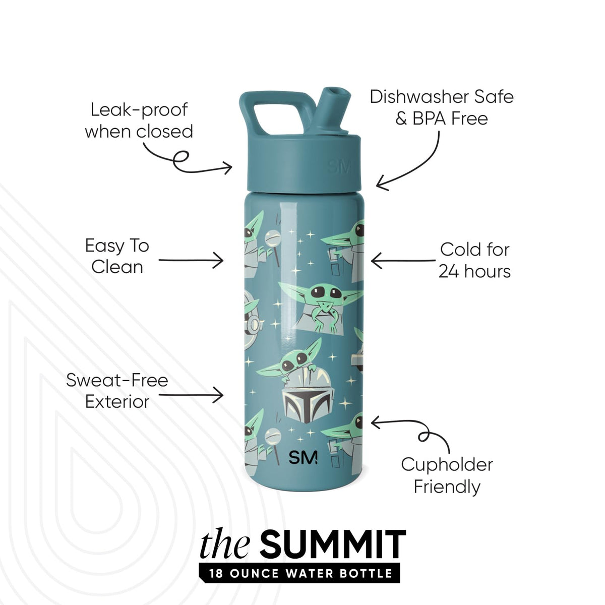 Grogu Summit bottle straw lid close-up, leak-proof design ideal for kids' sippy use.
