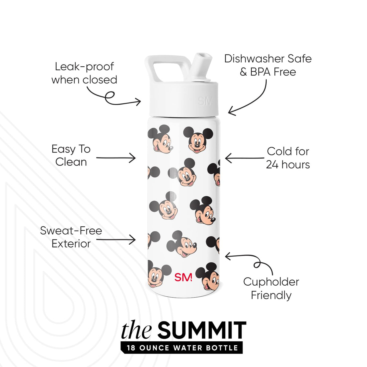 Simple Modern Mickey Summit straw-lid close-up, leakproof when closed for mess-free transport.