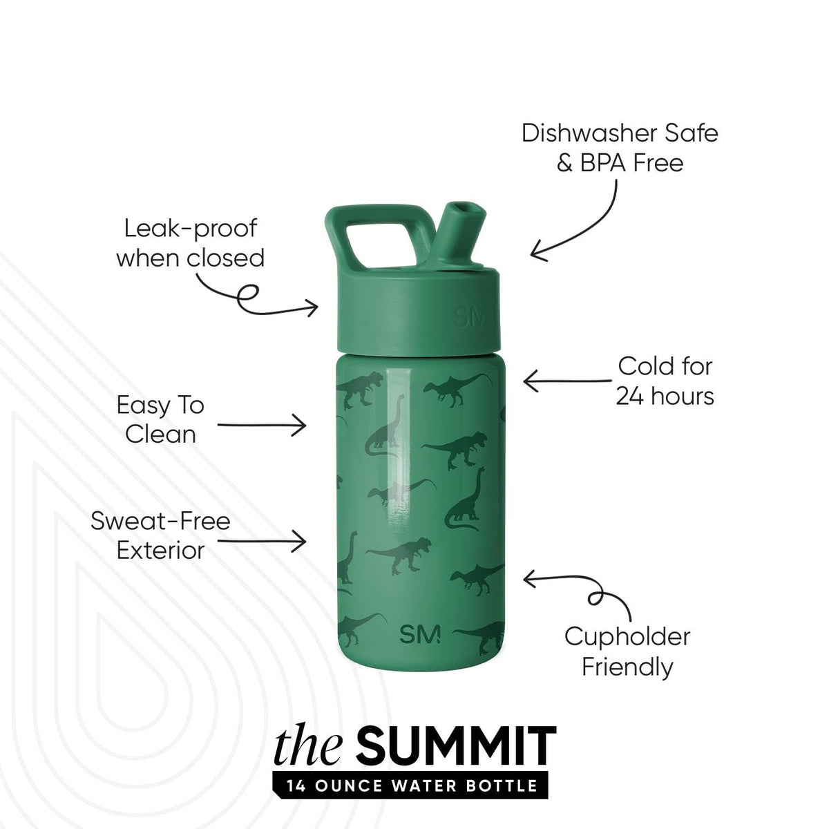 Simple Modern Kids Summit bottle side view showing durable stainless steel body for school use.