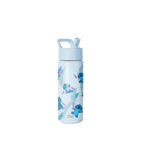 Simple Modern Kids Summit bottle with straw lid showing tropical Stitch pattern for on-the-go hydration