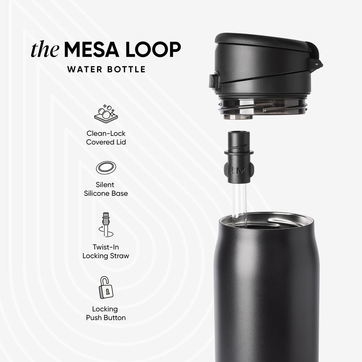 Mesa Loop folding loop handle on bottle for quick grabbing on the go