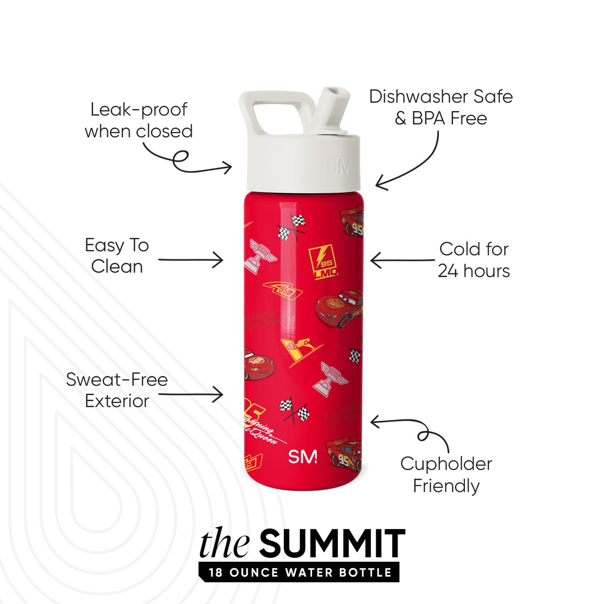 Side view of the Simple Modern Summit kids bottle with Disney artwork for school use