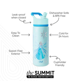 Closeup of the straw lid on the Simple Modern Summit Kids bottle showing leakproof design.