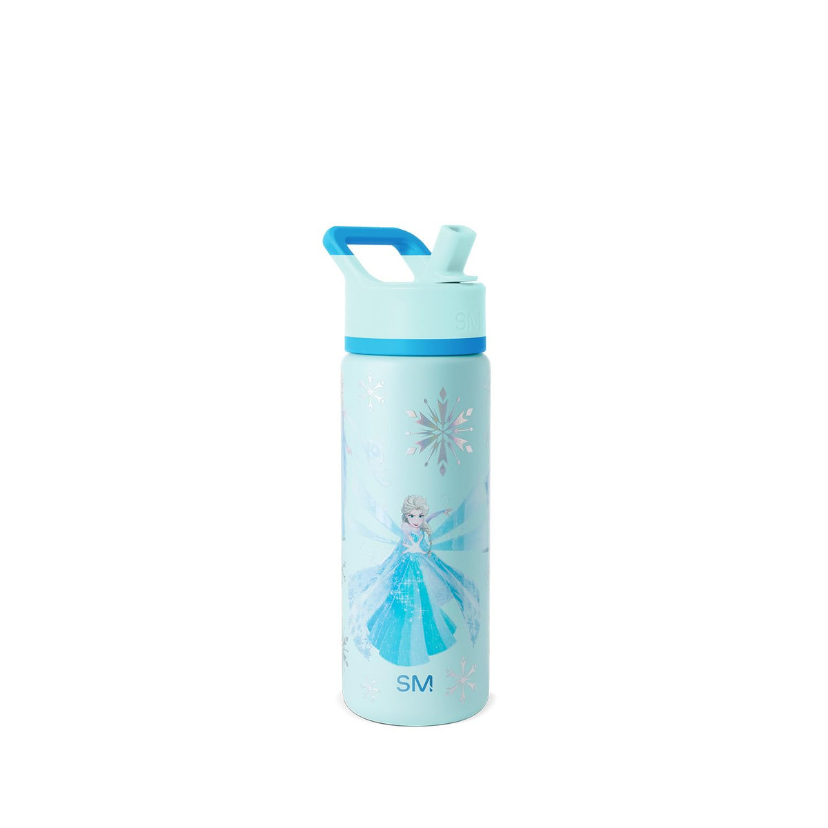 Simple Modern Summit Kids bottle with Elsa iridescent straw lid keeps drinks cold.