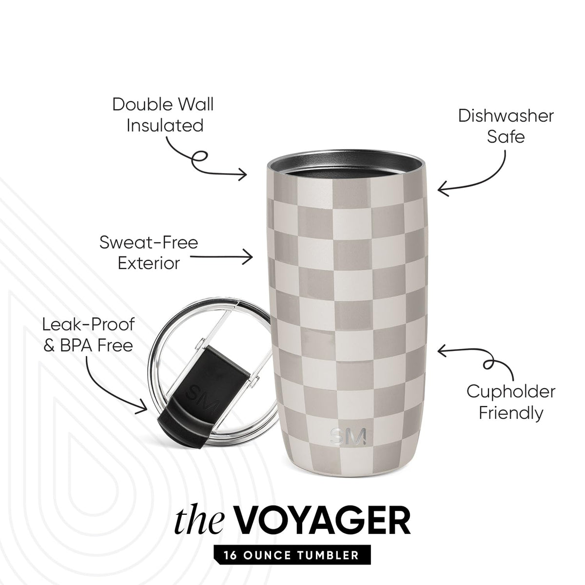 Simple Modern Voyager flip-lid leak-proof sipping on commutes.